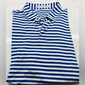 Peter Millar Bright Blue and White Striped Sport Polo Shirt